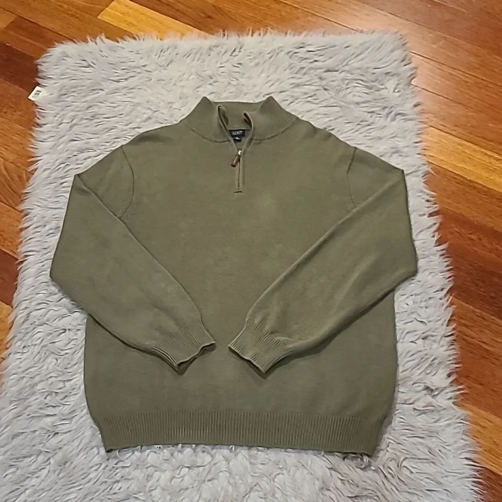 Jcrew mens olive green quarter zip cashmere cotton blend sweater